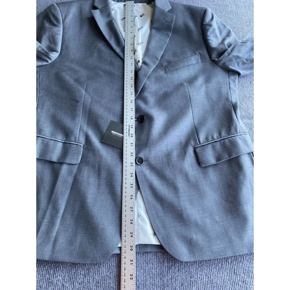 Indochino Luxury Mens Blazer 46L Gray Wool Yaletown 62 Sport Coat Skull Print